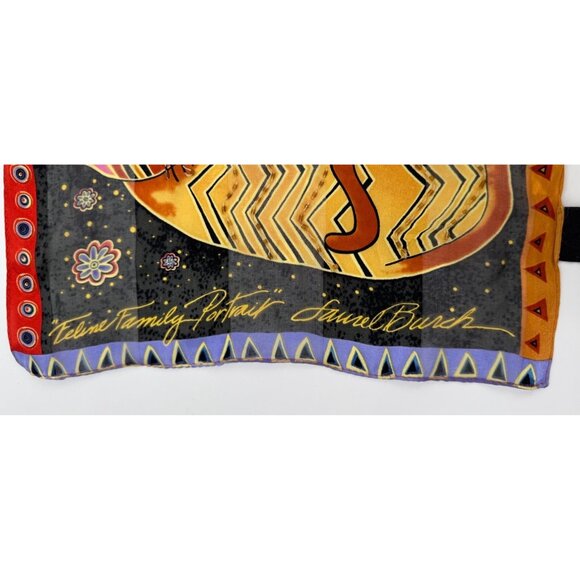 Laurel Burch "Feline Family Portrait" 100% Silk Scarf Vibrant Multicolor Cat Des - Picture 3 of 14